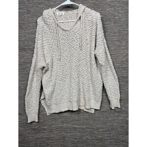 Miracle USA Sweater Womens M/L Beige Textured Chunky Knit Hooded Cozy Pullover